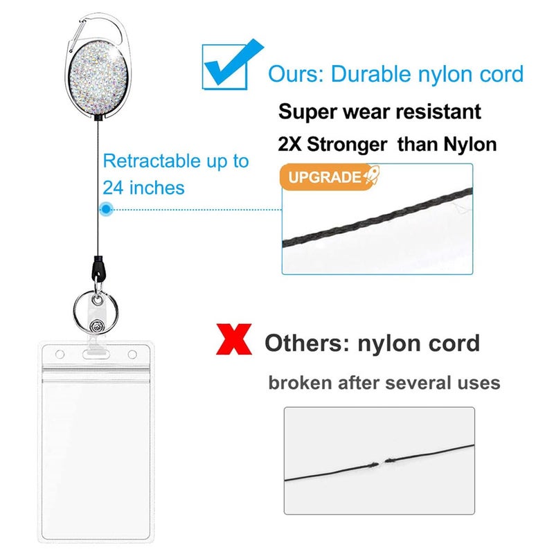 HASFINE Retractable Badge Reel with Colorful Bling Rhinestone Designï¼ŒDurable Retractable Cord, Belt Clip & Key Ring Badge Holder for Nurses, Teachers, Office Staff, and More - Image 3