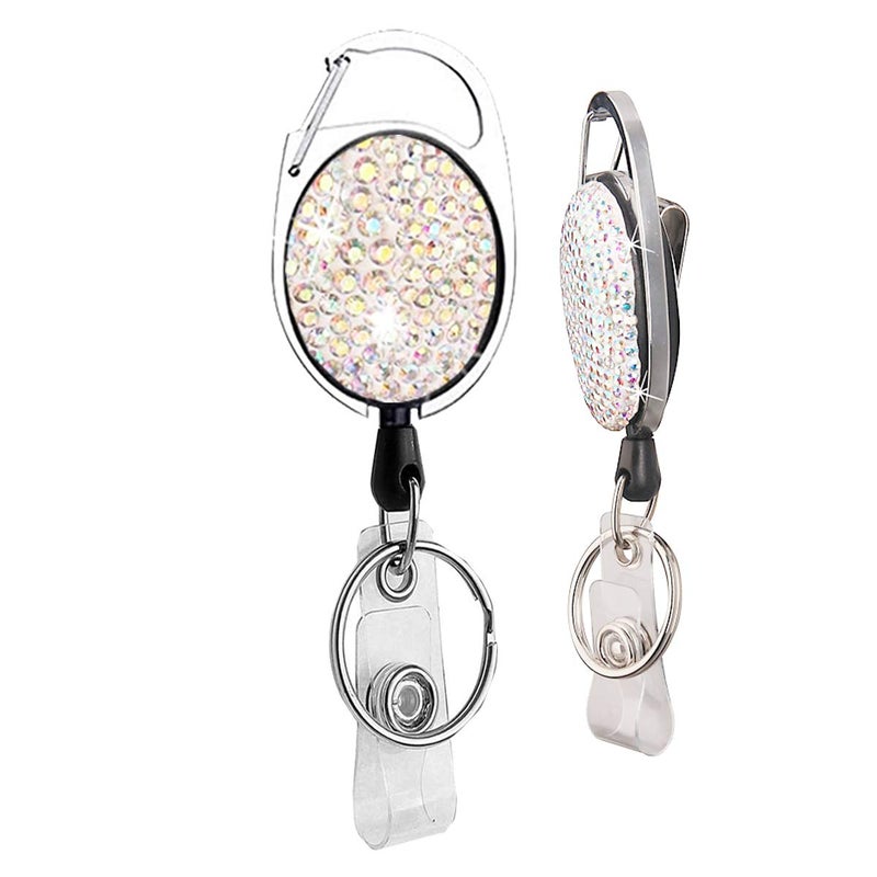 HASFINE Retractable Badge Reel with Colorful Bling Rhinestone Designï¼ŒDurable Retractable Cord, Belt Clip & Key Ring Badge Holder for Nurses, Teachers, Office Staff, and More - Image 1