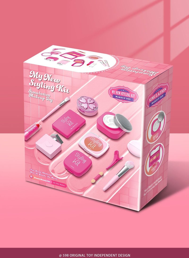 Pretend Makeup Kit for Girls, 9 Pcs Kids Cosmetic Pretend Play Beauty Make Up Set, Not Real Eye Shadow Blush Palette Lipstick, Pink,Beauty set with fashion boxmakeup toy set for Kids Girls  - Image 4