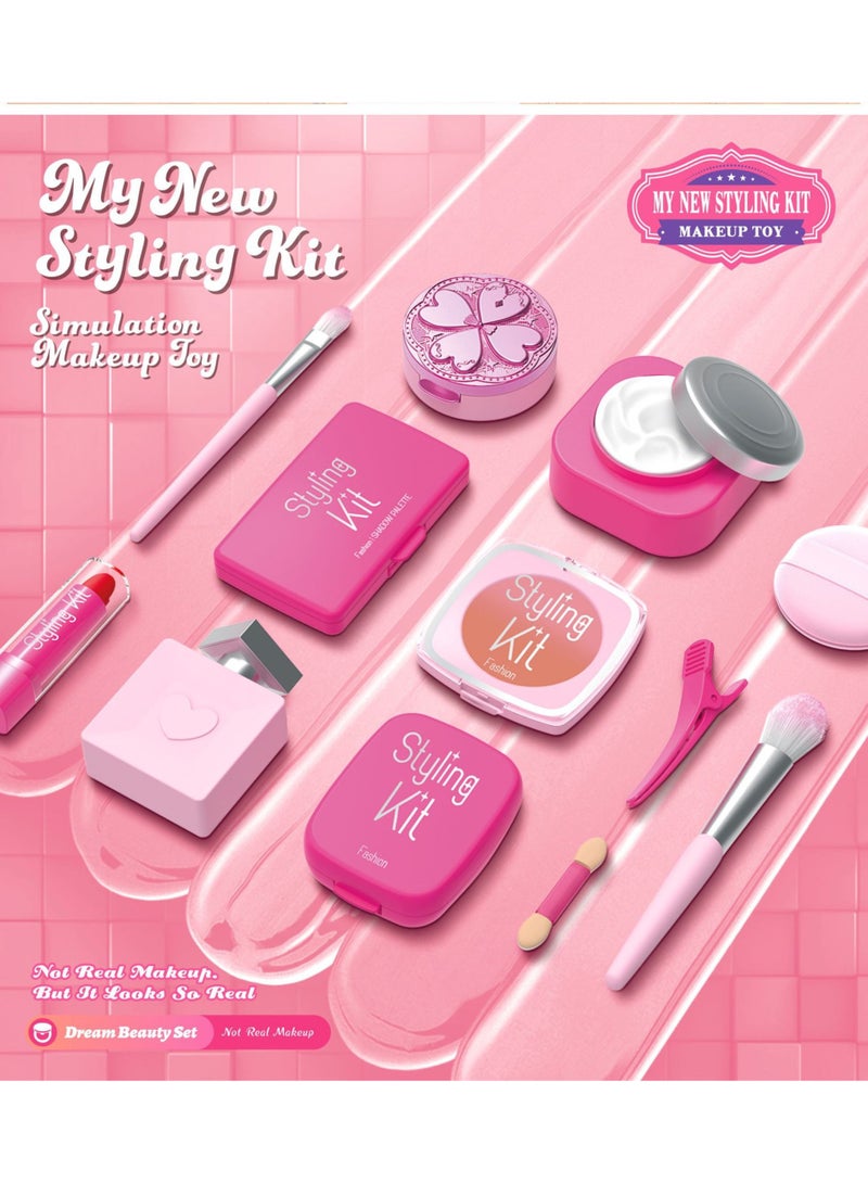 Pretend Makeup Kit for Girls, 9 Pcs Kids Cosmetic Pretend Play Beauty Make Up Set, Not Real Eye Shadow Blush Palette Lipstick, Pink,Beauty set with fashion boxmakeup toy set for Kids Girls  - Image 2
