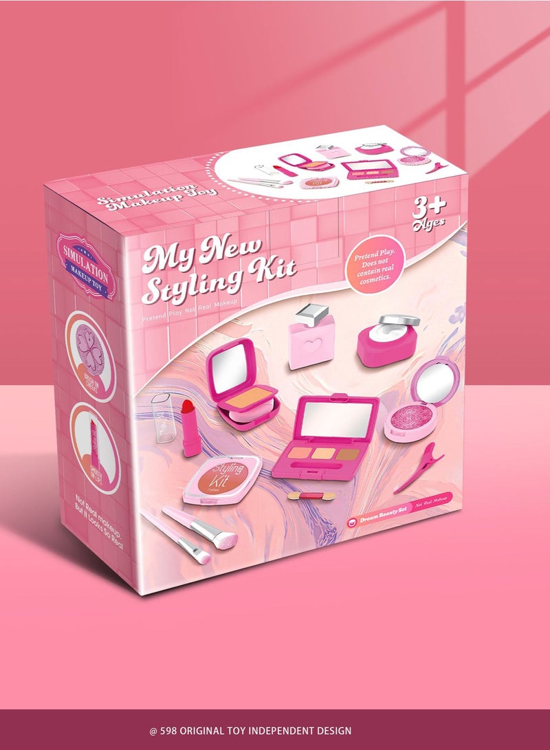Pretend Makeup Kit for Girls, 9 Pcs Kids Cosmetic Pretend Play Beauty Make Up Set, Not Real Eye Shadow Blush Palette Lipstick, Pink,Beauty set with fashion boxmakeup toy set for Kids Girls  - Image 3