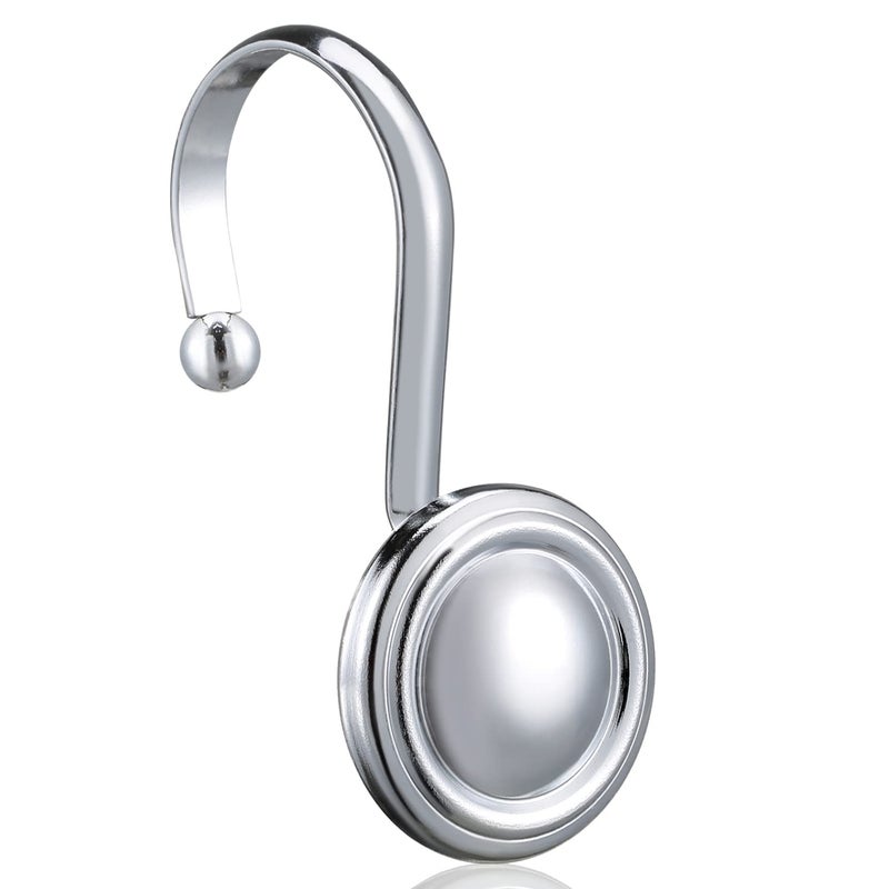 Silver Shower Curtain Hooks ZESLMG Chrome Decorative Shower Curtain Hooks for Bathroom Rust Proof Shower Curtain Rings Hangers for Shower Curtain RodSet of 12 Metal Glossy Round Design