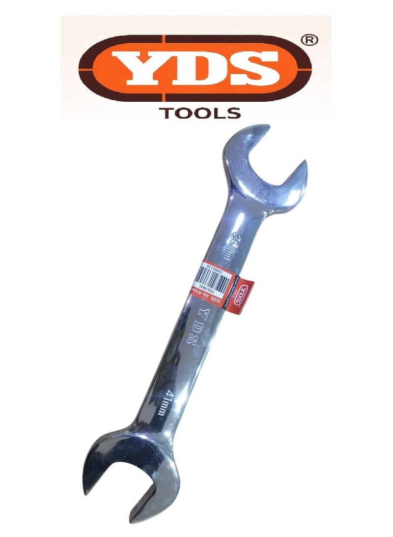 YDS Tools Double Open End Spanner 36 × 41mm – Model 10006138 – 1090g Weight – Polished Chrome Steel Wrench for Heavy-Duty Industrial Use - Image 1