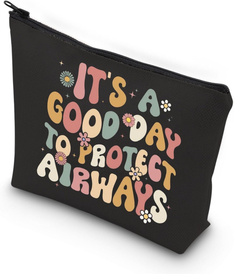 WCGXKO WCGXKO RT RRT Respiratory Gift Pulmonologist Gift Therapist It's A Good Day To Protect Airways Zipper Pouch Makeup Bag (PROTECT AIRWAYS)