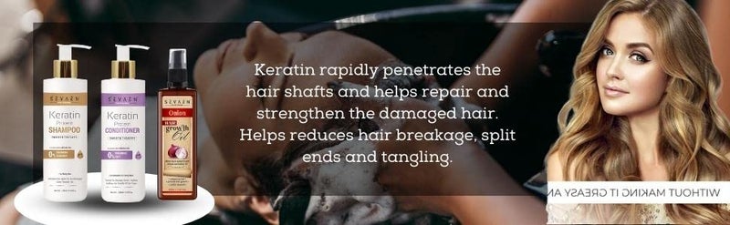 Sevaen Keratin Smooth Daily Shampoo  Keratin Smooth Daily Conditioner  Onion Hair Oil With Almond And Karonji Oil No Mineral No Sulfate Pack Of 3 For daily care - Image 2