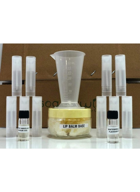 Diy Lip Balm Making Kit (Lip Balm Base, Choco Vanilla Lip Flavouring Oil, Bubblegum Lip Flavouring Oil, 10 Empty Lip Balm Tubes, Measuring Jar)