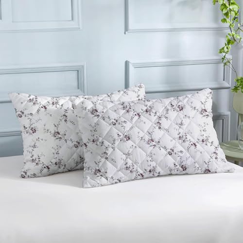 LINENWALAS Printed Cotton Quilted Pillow Cover - Set of 2 | Ultra-Soft, Cooling & Breathable | Skin & Hair Friendly |Zipper Closure | Sweat-Absorbent & Hypoallergenic (18x28 Inches, Vineyard), 300 TC - Image 1