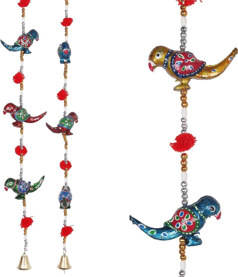 handmade DECOR Hub Rajasthani Paper Mache Wall Door Hanging Diwali Decoration Pair Latkan Parrot Toran Traditional Art Antique for Entrance 96 cm