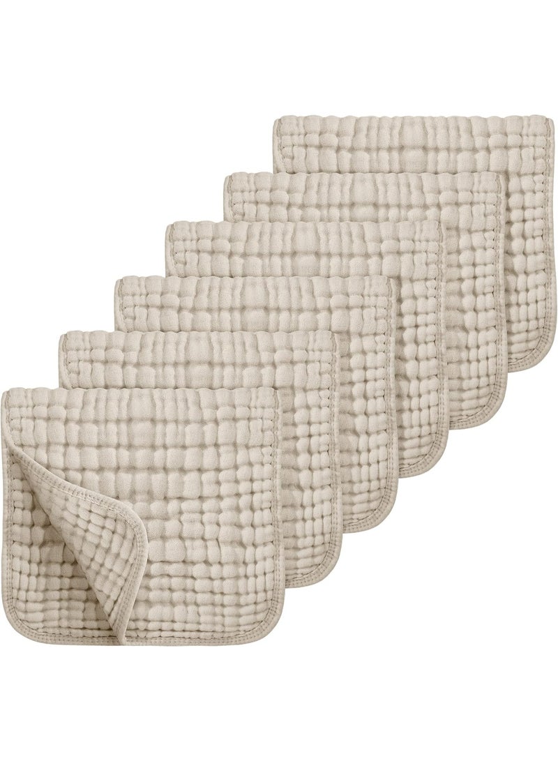 KISSUN Muslin Burp Cloths Baby Girl 6 Pack - 20" x 10" - Ultra Soft & Absorbent, 6-Layer 100% Cotton for Spit Up & Drool- Gentle Baby Burping Cloth, Newborn Essentials Shower Gift Girl,Beige - Image 1