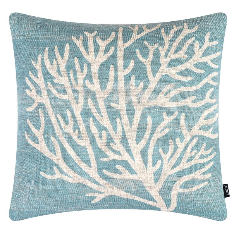 TRENDIN Coral Couch Pillow Cover 18X18 Sea Marine Decor Square Linen Cushion Case Sofa Home Decorations Blue PL1054TR - Image 1