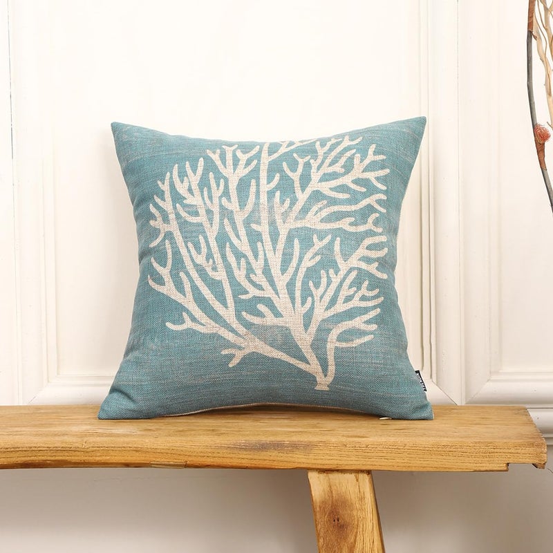 TRENDIN Coral Couch Pillow Cover 18X18 Sea Marine Decor Square Linen Cushion Case Sofa Home Decorations Blue PL1054TR - Image 2