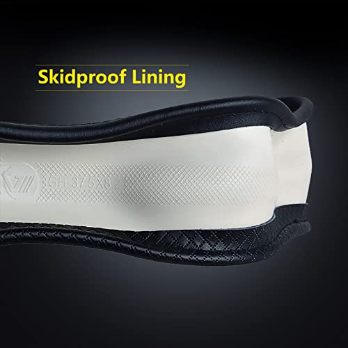 Valleycomfy Steering Wheel Covers Universal 15 inch - Genuine Leather, Breathable, Anti Slip & Odor Free (White Line, M(14" 1/2-15" 1/4)) - Image 5