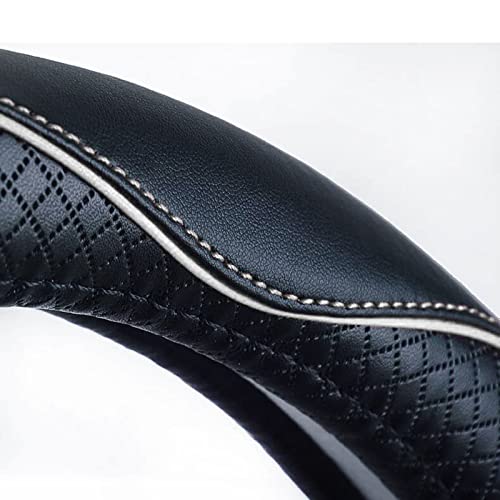 Valleycomfy Steering Wheel Covers Universal 15 inch - Genuine Leather, Breathable, Anti Slip & Odor Free (White Line, M(14" 1/2-15" 1/4)) - Image 4