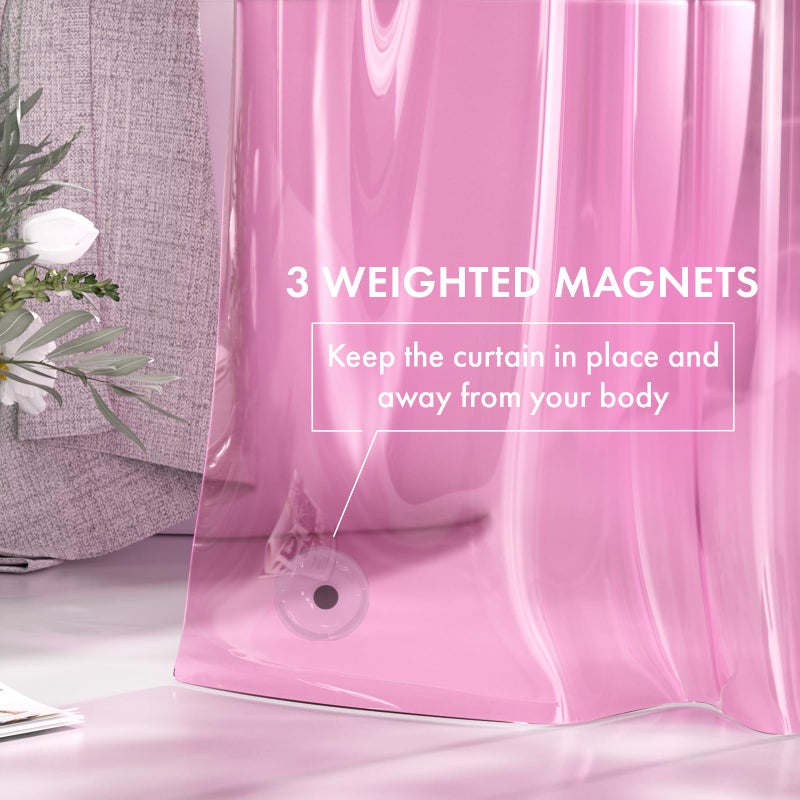 AmazerBath Shower Curtain Liner, 72x72 Transparent Hot Pink Shower Liner, Lightweight Plastic Shower Curtain Liners, Cute Waterproof Shower Liner for Bathroom with 3 Magnets & 12 Grommet Holes - Image 5