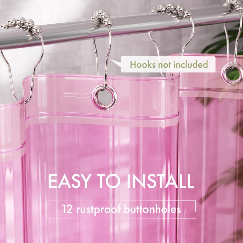 AmazerBath Shower Curtain Liner, 72x72 Transparent Hot Pink Shower Liner, Lightweight Plastic Shower Curtain Liners, Cute Waterproof Shower Liner for Bathroom with 3 Magnets & 12 Grommet Holes - Image 3