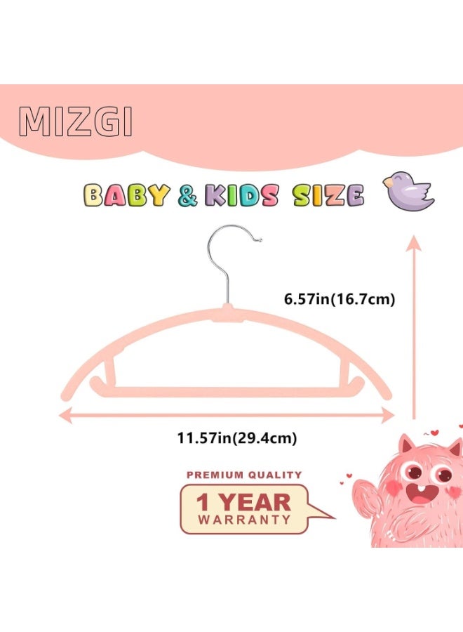 MIZGI شماعات ميسجي المخملية للأطفال 10 قطع، بدون نتوء على الكتف، شماعات للأطفال والرضع والأطفال الصغار، شماعات غير قابلة للانزلاق تدوم طويلاً وتوفر المساحة للاستخدام اليومي في الخزانة (10، وردي فاتح) - Image 2