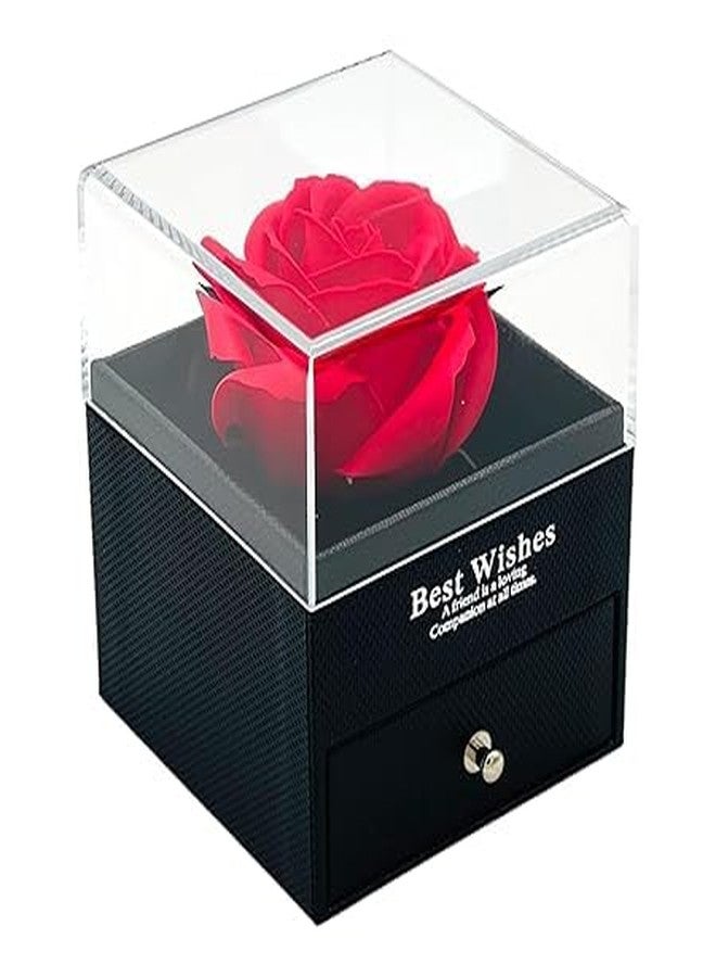 Iconic Keychains Luxury Rose Gift Box with Drawer, Clear Display Case for Jewelry, Red Rose, Black Base - Image 3