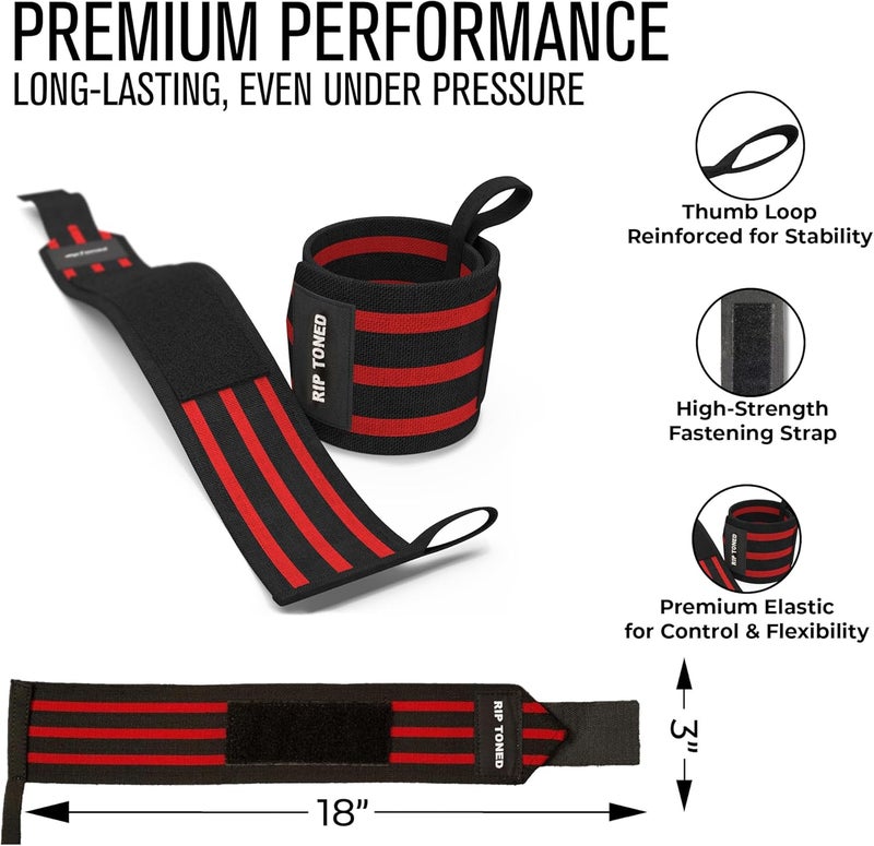 Rip Toned 18” Wrist Wraps - USPA Endorsed Wrist Straps for Weightlifting - Quality Wrist Support - Adjustable, Durable, Machine Washable - Gym Wraps for Powerlifting - for Men & Women - Image 4