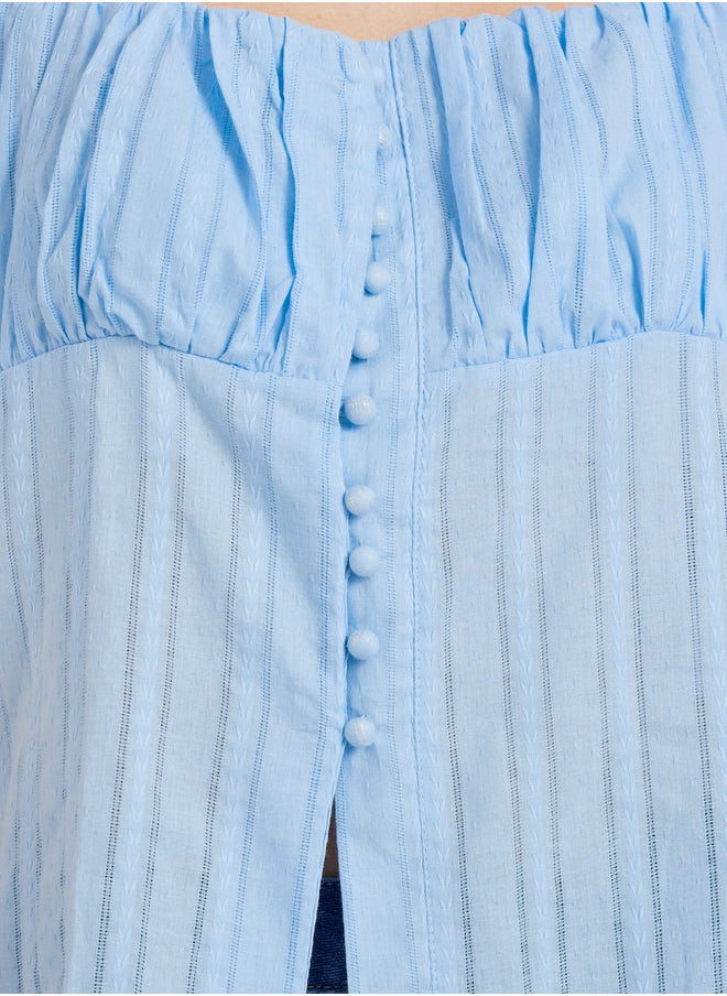 Take Two Take Two Textured Puff Sleeve Square Neck Buttoned Top  - Image 4