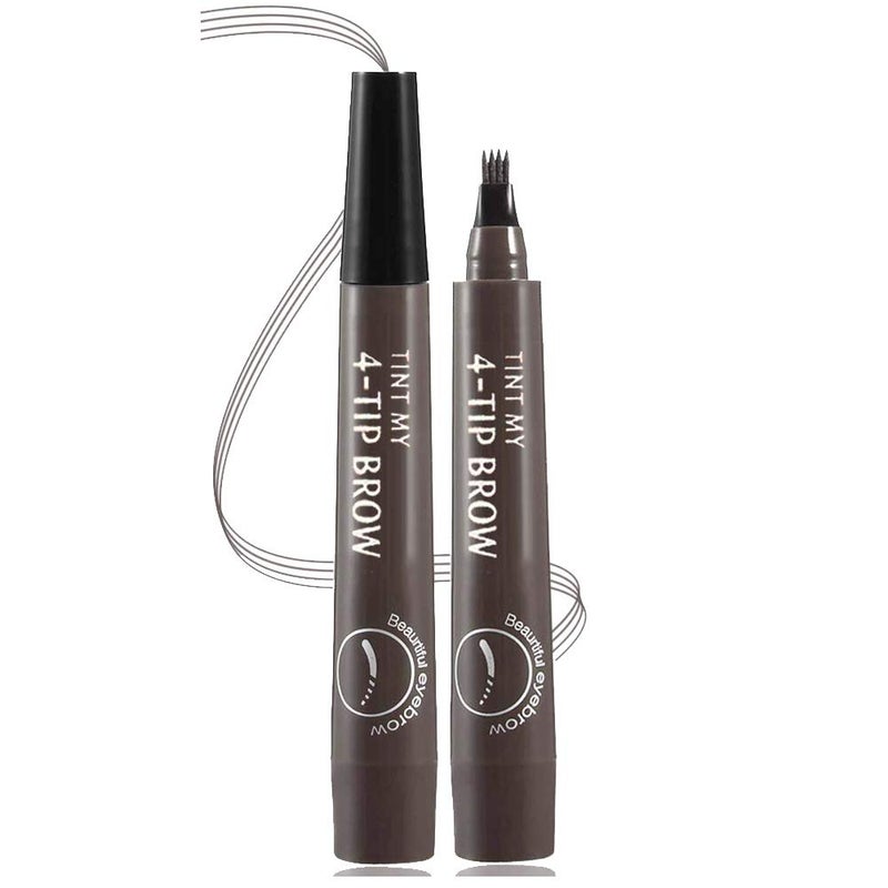 QUEMISS Eyebrow Pen Microblading 4 Fork Tip Eyebrow Pencil Creates Lasting MakeUp Professional Natural Brow Pen Cover Sparse Areas Daily Waterproof 3D Brow Pencil (04#Gray Brown) - Image 1