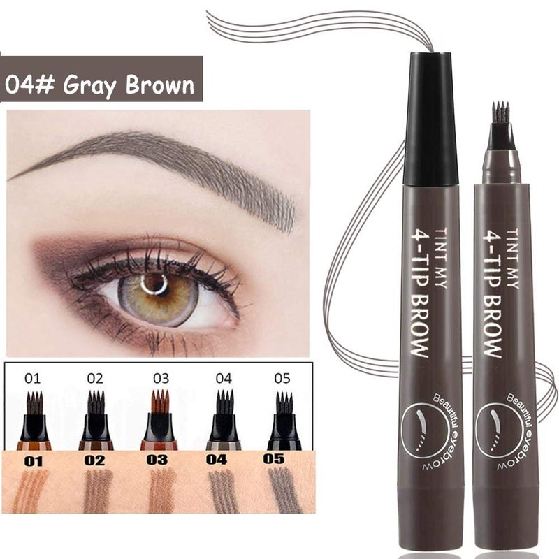 QUEMISS Eyebrow Pen Microblading 4 Fork Tip Eyebrow Pencil Creates Lasting MakeUp Professional Natural Brow Pen Cover Sparse Areas Daily Waterproof 3D Brow Pencil (04#Gray Brown) - Image 4