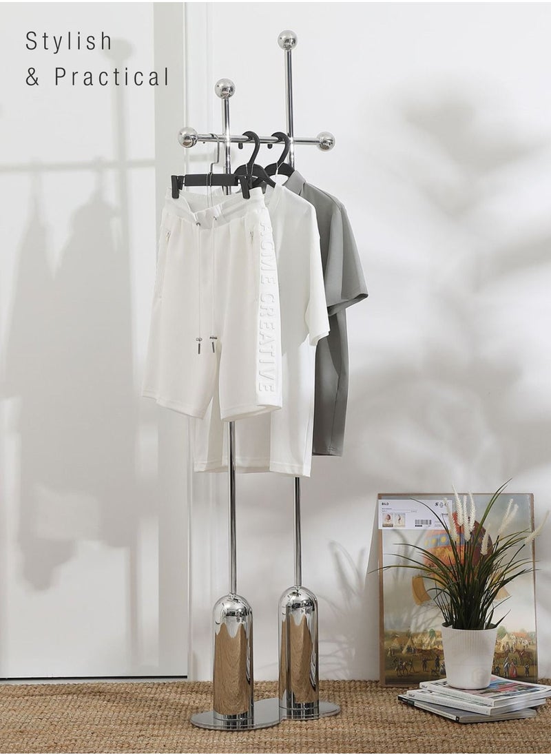 Merry Moments - Organic Clothes Rack Garment Rack Clothing Rack Clothes Hangers Freestanding for Home Hotel Retail Stainless Steel Structure Silver Colour H175xL25xW45 cm - Image 1