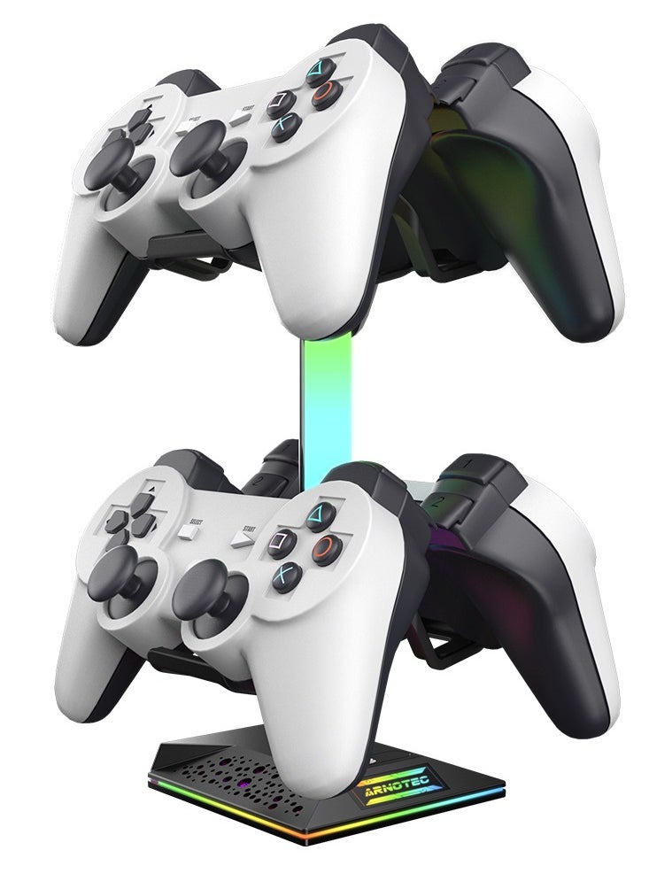 ARNOTEC حامل وحدة تحكم الألعاب RGB وحامل سماعات الرأس 10 أوضاع إضاءة مع 2 منافذ شحن USB ومنفذ Type-C - (أسود)  - Image 5