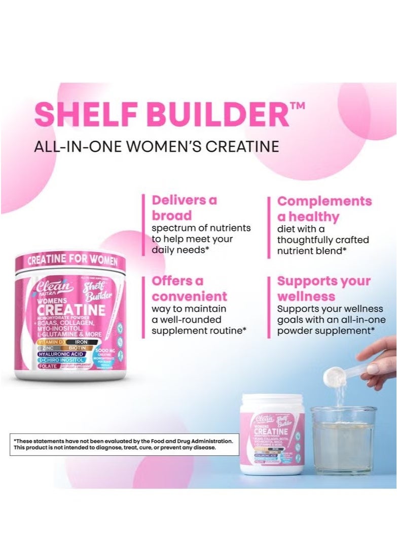 Clean Creatine for Women | Creatine Monohydrate + BCAA Powder Myo-Inositol Collagen Biotin Hyaluronic Acid Folate L Glutamine Vitamin D3 Iron Zinc D-Chiro - Image 4