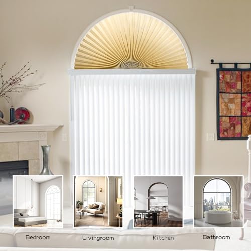 Jlong Arch Window Shade Half Circle Window Shade Paper Blinds for Windows Cordless Semicircular Blind No Drill Blinds for Windows Half-Round Shade Easy to Cut and Install for Home Living Room Bedroom - Image 2
