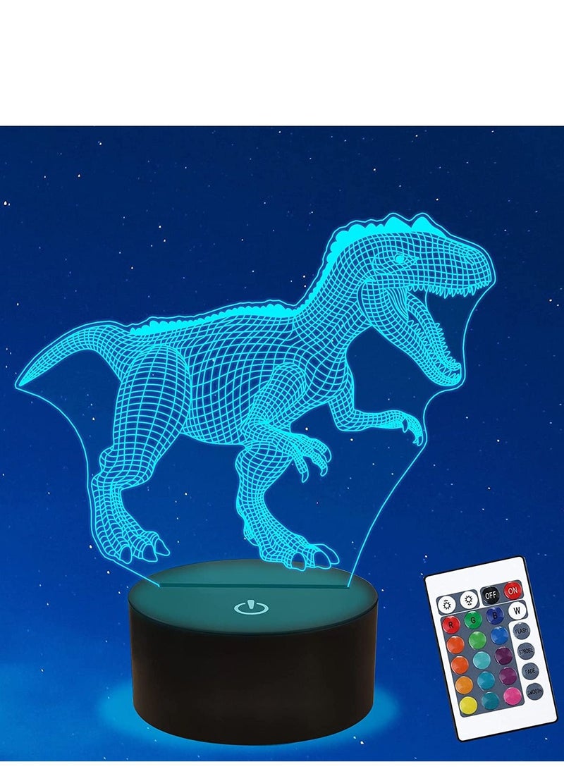 althiqahkey Dinosaur Trex 3D Multicolor Night Light for Kids  LED Bedside Lamp 16 Colors Changing with Remote Control and Timing Function Xmas Halloween Birthday Gift Toys for Child Baby Boy - Image 1