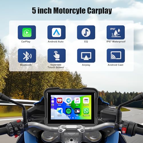 SIXWIN Motorcycle GPS Navigation System with Wireless Carplay Android Auto 5" Moto CarPlay Screen with Dual Bluetooth, Navigation/Siri/G00gle Assistant Waterproof - Image 2
