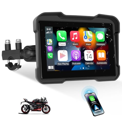 SIXWIN Motorcycle GPS Navigation System with Wireless Carplay Android Auto 5" Moto CarPlay Screen with Dual Bluetooth, Navigation/Siri/G00gle Assistant Waterproof - Image 1