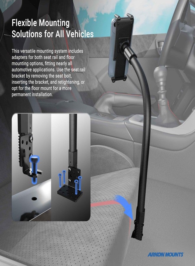 Arkon Mounts - Car Seat Rail Phone or Tablet Mount | Flexible Positioning | 22" Gooseneck | 360° Adjustability | Tablet Holder fits iPhone, Galaxy, Note and more | Up to 8" Screen Size - Image 5