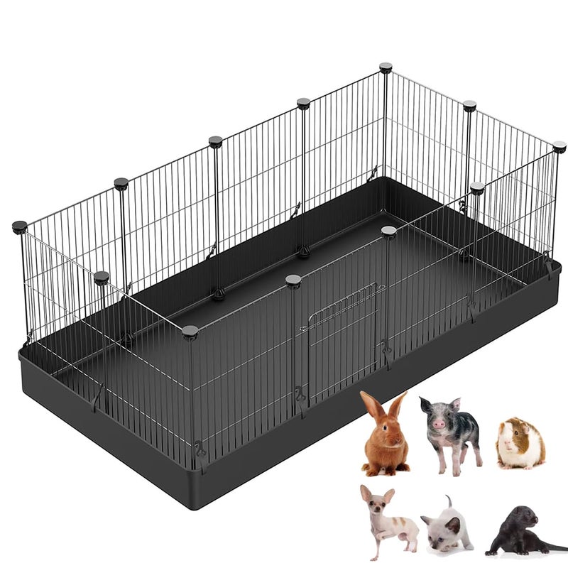 LANGXUN DIY Small Animal Playpen, Pet Playpen with Door and Waterproof Mat, Rabbit Guinea Pig Cages, Puppy Kitten Playpen | Indoor & Outdoor Portable Metal Wire Yard Fence, 12pcs Metal Pet Panels - Image 1