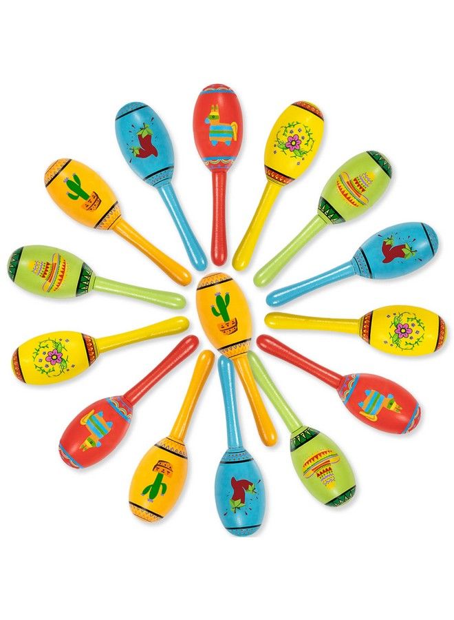 OuMuaMua 15Pcs Mexican Fiesta Party Favors Mini Wooden Maracas For Kids Mexican Fiesta Themed Birthday Baby Shower Cinco De Mayo Taco Tuesday Party Pinata Goodie Bag Stuffers Class Valentines Exchange Gifts  - Image 1