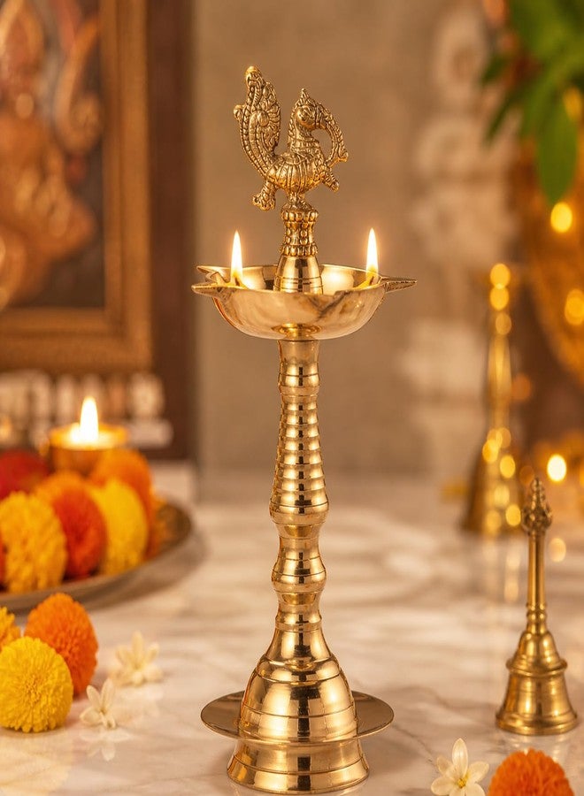SACCH Heritage Series Peacock Brass Diya | 9 Inch/22cm Ceremonial Standing Mayur Samai | Approx 310g Handcrafted Inaugural Lamp for Offices, Schools, Felicitations, Auspicious Beginnings & Home Mandir - Image 1