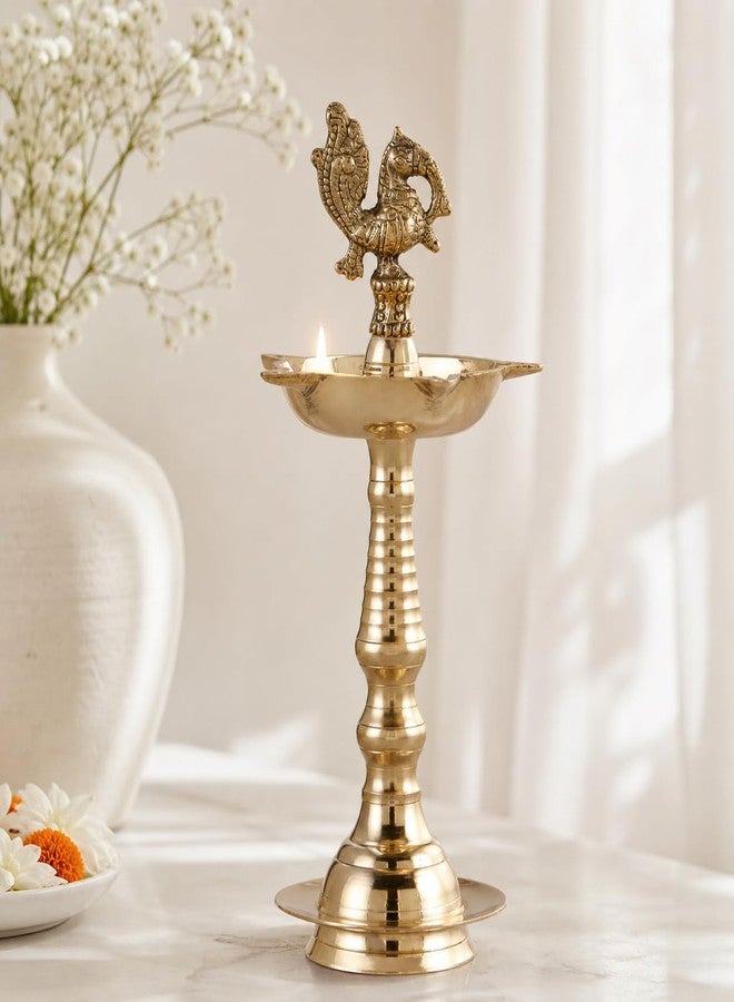 SACCH Heritage Series Peacock Brass Diya | 9 Inch/22cm Ceremonial Standing Mayur Samai | Approx 310g Handcrafted Inaugural Lamp for Offices, Schools, Felicitations, Auspicious Beginnings & Home Mandir - Image 4