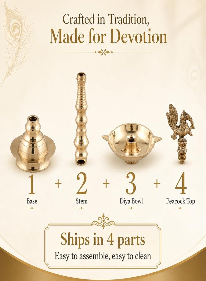 SACCH Heritage Series Peacock Brass Diya | 9 Inch/22cm Ceremonial Standing Mayur Samai | Approx 310g Handcrafted Inaugural Lamp for Offices, Schools, Felicitations, Auspicious Beginnings & Home Mandir - Image 5