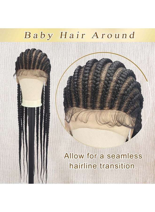 Alebery باروكة ضفائر كاملة من الدانتيل 36" للنساء السوداء، باروكة أمامية من الدانتيل مع شعر طفل، خفيفة الوزن، باروكة صناعية سوداء مع ضفائر كورنرو الملتوية (أسود) - Image 5