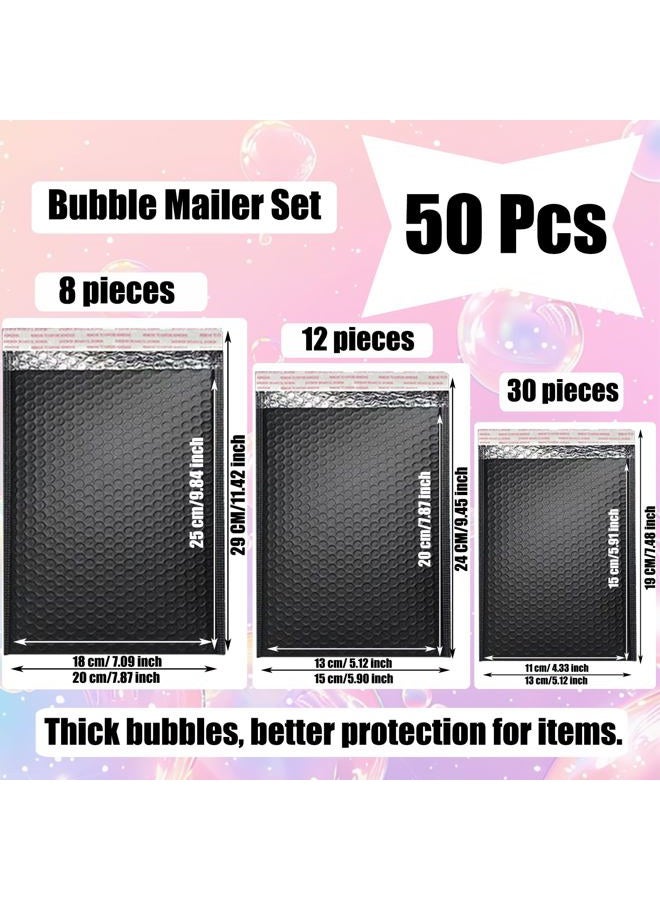 xlehoely 50 PCS Bubble Mailers,Black Poly Padded Envelopes,Waterproof Shipping Bags,Mailing Envelopes Bubble Padded,Self Seal Cushion Envelopes for Mailing,Shipping,Packing,Small Business,3 Sizes - Image 2