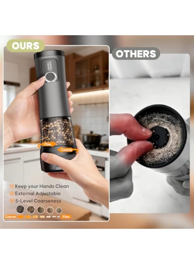 Arabest طقم مطحنة ملح وفلفل كهربائية - مطحنة ملح قابلة لإعادة الشحن مع شاشة عرض LED - مطحنة فلفل أوتوماتيكية مع قاعدة تخزين - مطحنة فلفل مع ضوء للمطبخ - Image 3