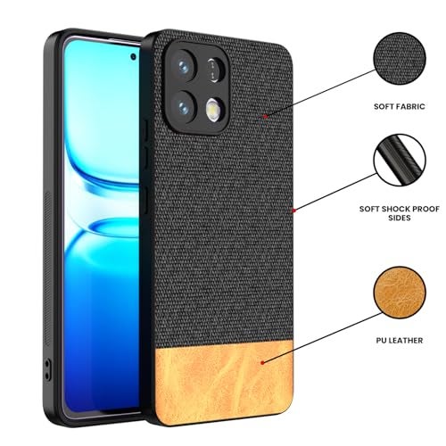 Kapa Soft Fabric & Leather Hybrid Protective Back Cover for Oppo K13 5G | Shockproof Slim Hard Anti Slip Back Case (Black,Brown) - Image 3