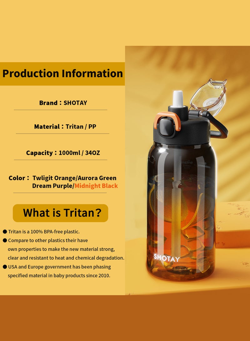 شوتاي زجاجات مياه رياضية سعة 1 لتر مصنوعة من مادة التريتان الامريكية خالية من BPA بنسبة 100% ومضادة للتسرب، زجاجة مياه نصف جالون للمدرسة واللياقة البدنية والرياضات الخارجية من شوتاي، بلاستيك - Image 2