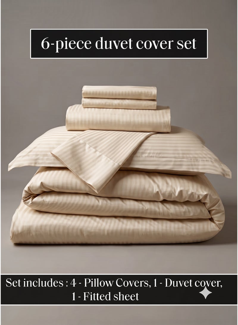ZEESQUARE Premium 6-Piece Striped Duvet Cover Set King Size 220x240 cm, Luxury Bedding Set with Fitted Sheet 200x200 cm & 4 Pillowcases 50x70 cm, Ultra Soft Wrinkle Resistant All Season Bed Linen Set Cream - Image 2