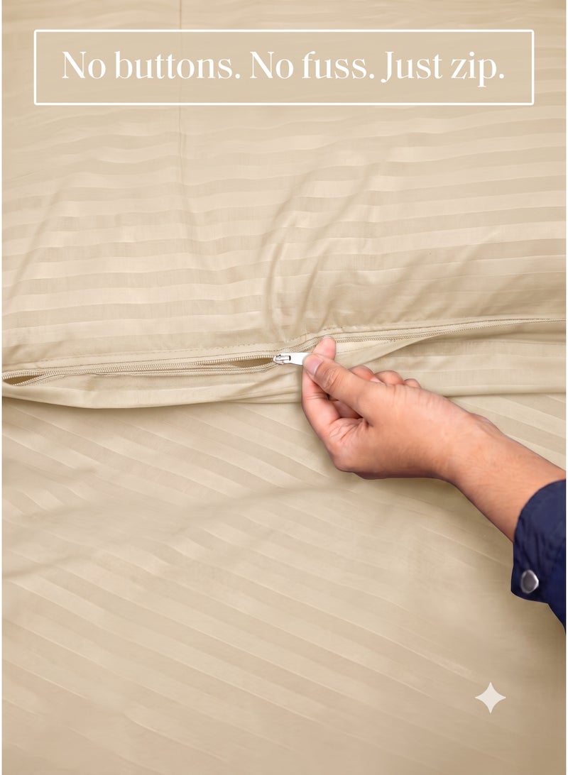 ZEESQUARE Premium 6-Piece Striped Duvet Cover Set King Size 220x240 cm, Luxury Bedding Set with Fitted Sheet 200x200 cm & 4 Pillowcases 50x70 cm, Ultra Soft Wrinkle Resistant All Season Bed Linen Set Cream - Image 4