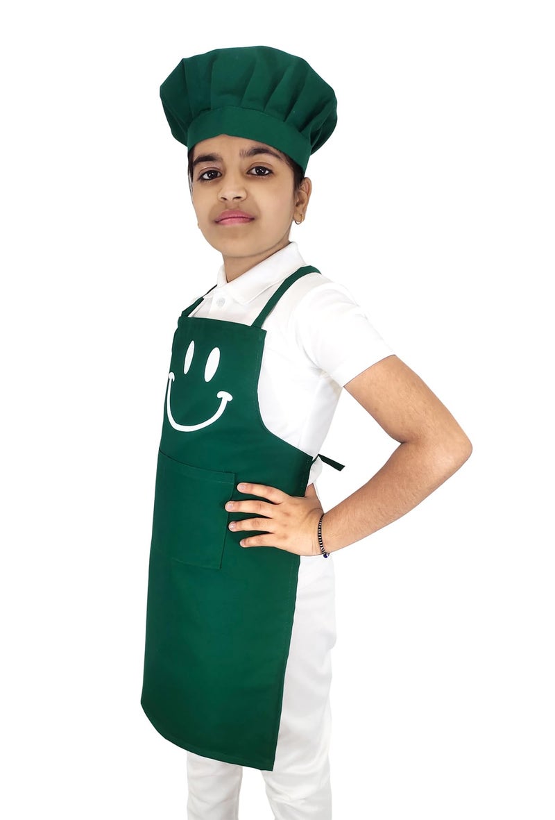Switchon Polyester Waterproof Adjustable Kids Multi purpose Cooking Apron with a chef cap School Apron - for 6 years to 12 years Proudly made in india (Green) - Image 3