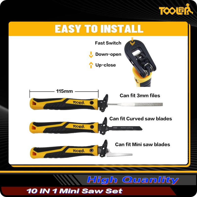 TOOLAN: 10-In-1 Model Craft Hand Saw & File Set. DIY Mini Razor Saw&File Kit for Handcrafted, Modeling, Plastic, and Other Fine Cutting, Reliable Blade Quick Change Mechanism - Image 2