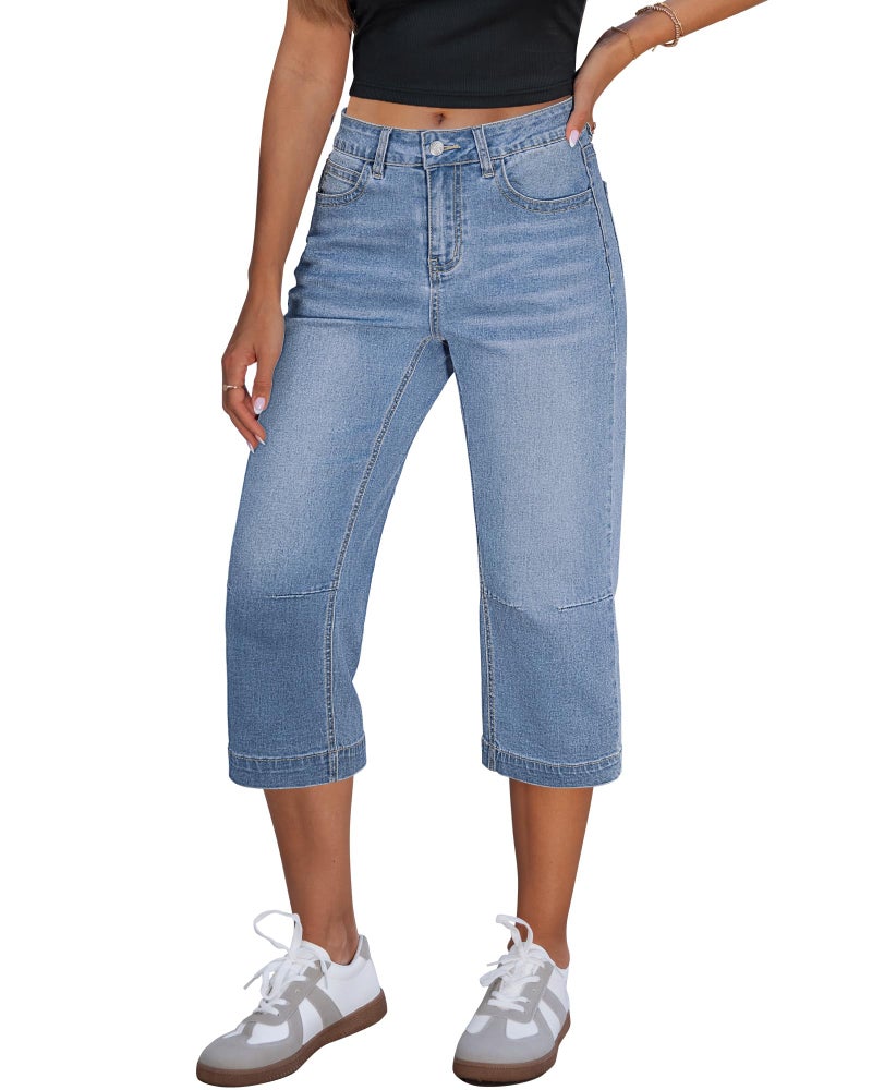 GRAPENT Plus Size Capri Pants Plus Size Jean Capris for Women Women's Capris with Pockets Woman Jeans Stretchy Jeans for Women Womens Pants Casual Ladies Bay Blue XX-Large US 20 to 22 - Image 1