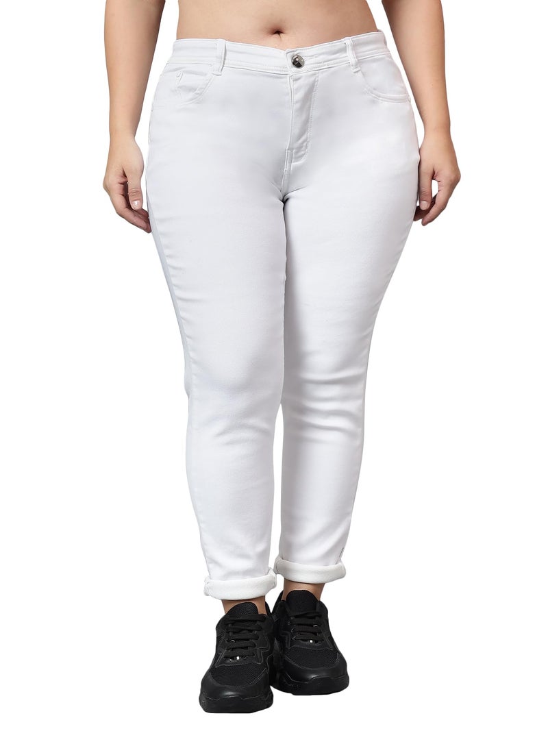 Nifty Women's Denim Stretchable Mid Rise Plus Size Jeans (NFTYPLS_PLN_WHTE_36_White_36) - Image 1