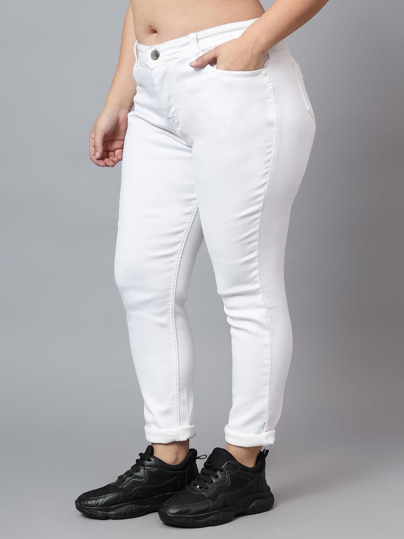 Nifty Women's Denim Stretchable Mid Rise Plus Size Jeans (NFTYPLS_PLN_WHTE_36_White_36) - Image 2